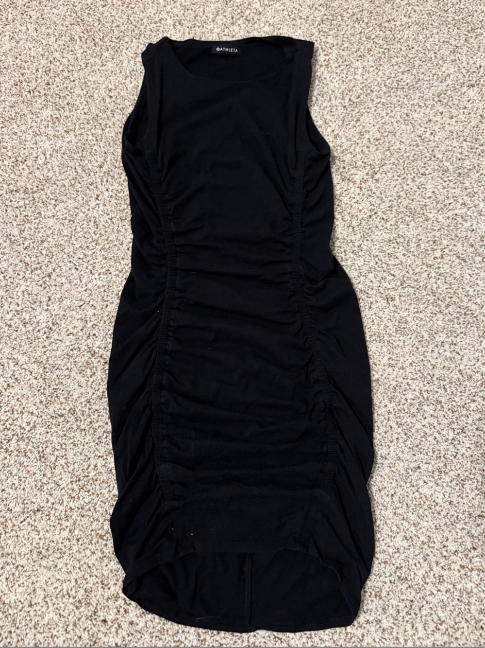 Athleta Black Sleeveless Ruched Midi Dress